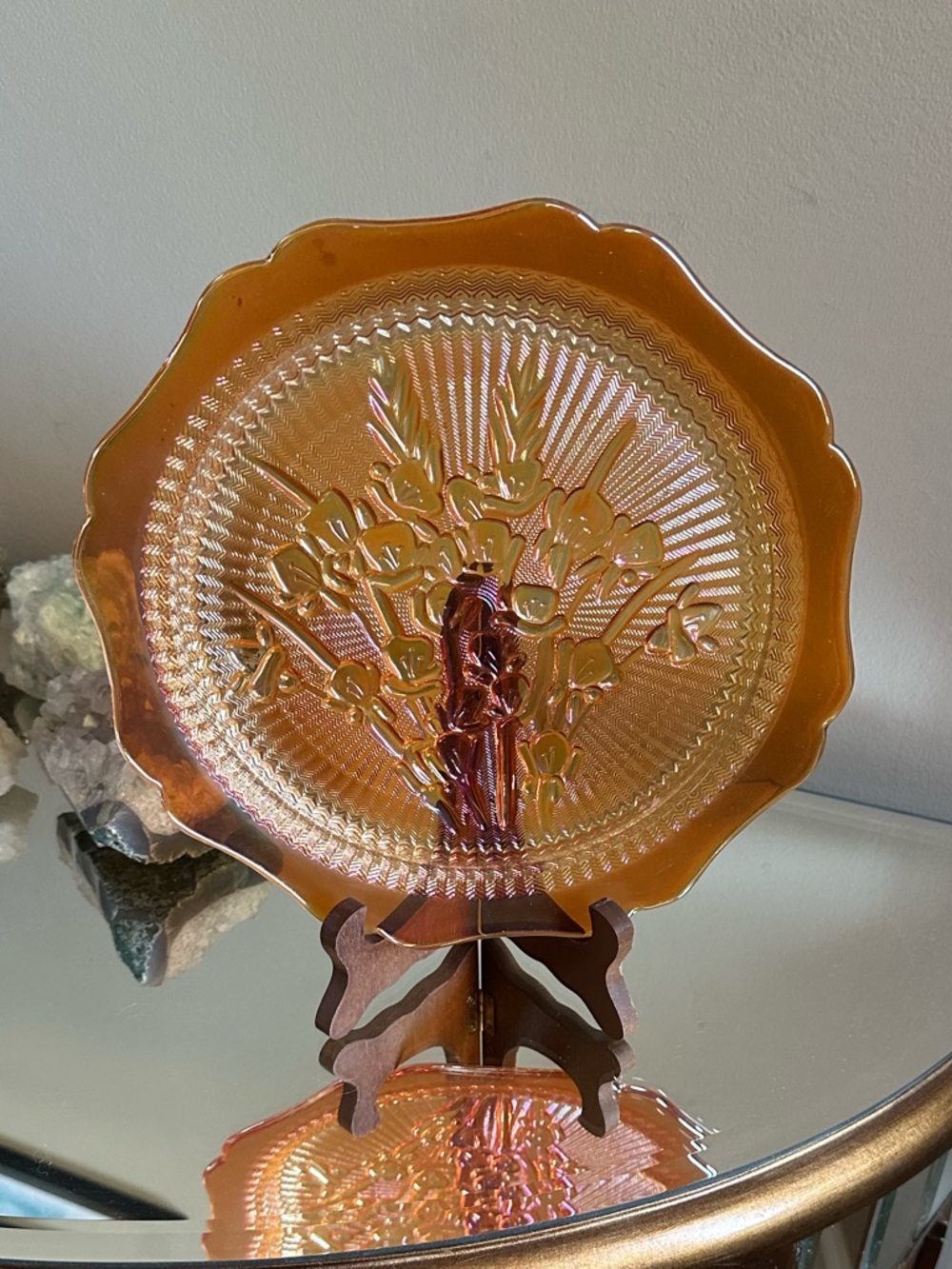 Vintage Jeanette Carnival Glass Iris & Herringbone Platter
